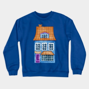 BLUE VILLAGE HOUSE WATERCOLOR Crewneck Sweatshirt